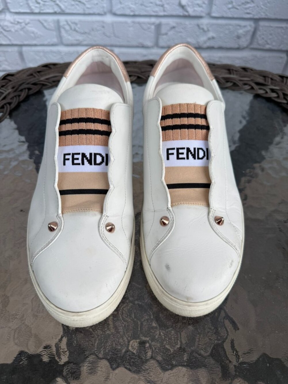 Fendi Logo Stripe Leather Sneakers Size 40.5 (US 10.5)